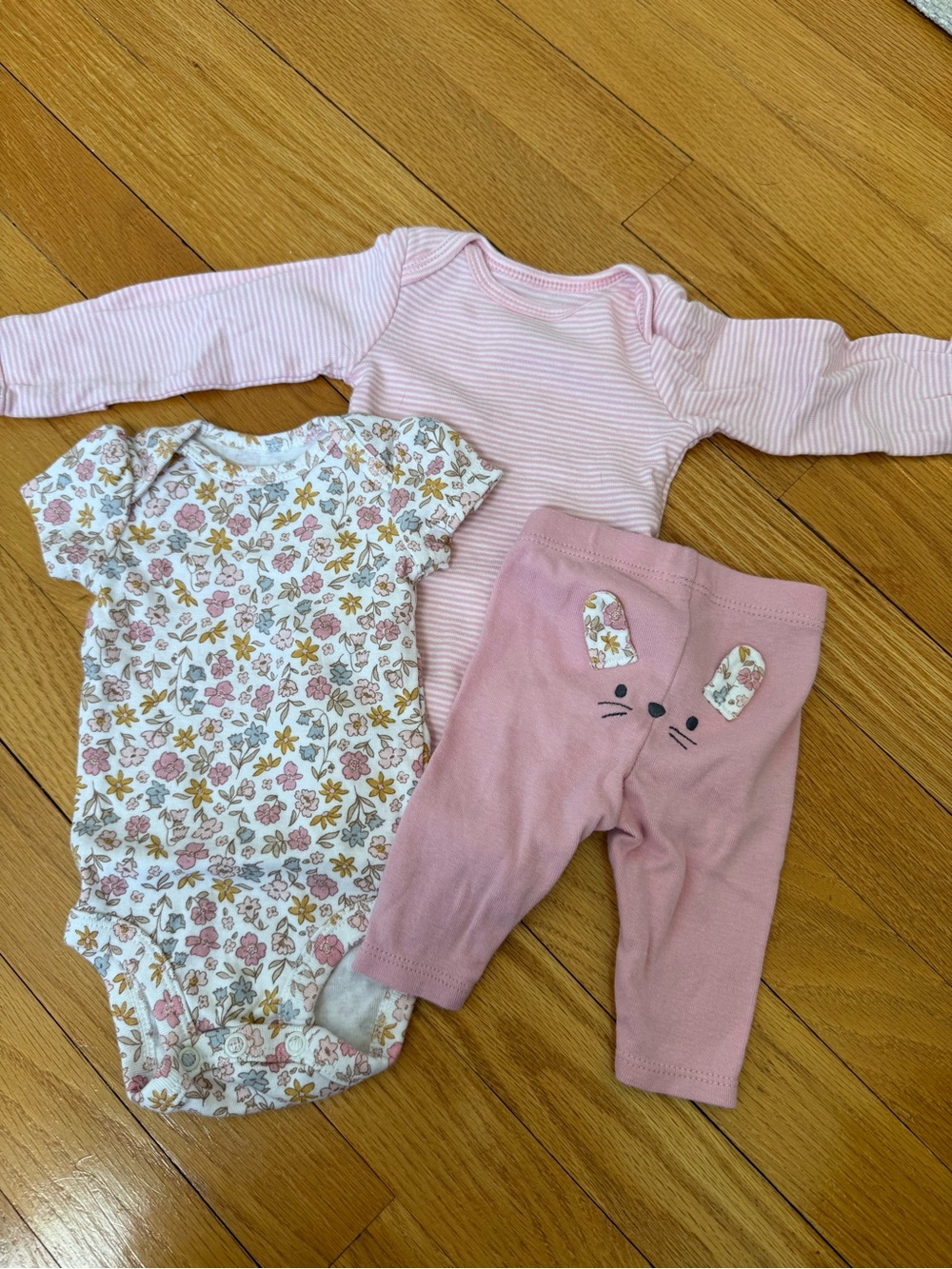 Carters Pink Floral & Striped Baby One-Piece Set, newborn